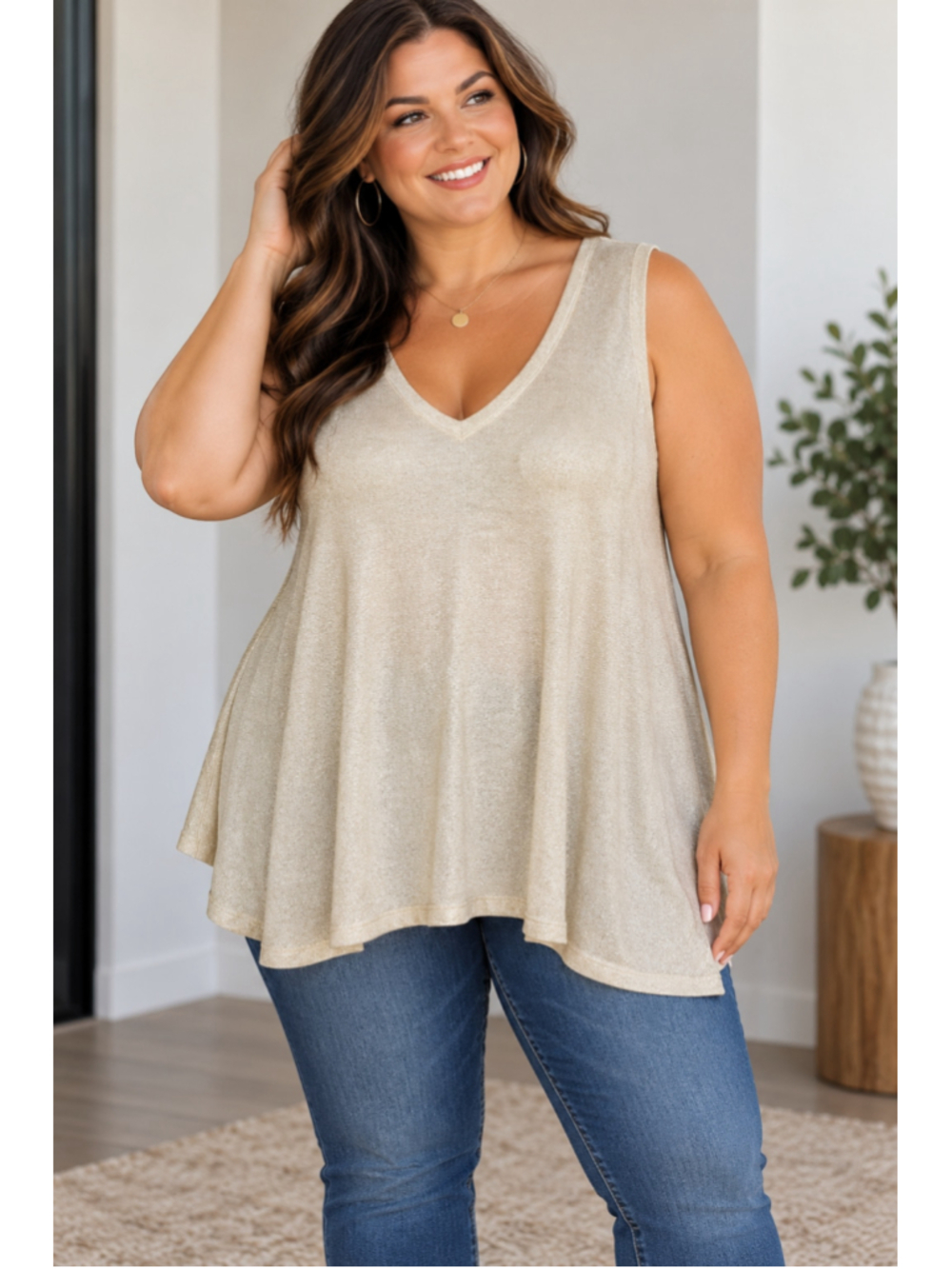 Lane Bryant Tank Top Beige Gold Metallic Sleeveless Women’s Plus Size 26/28
